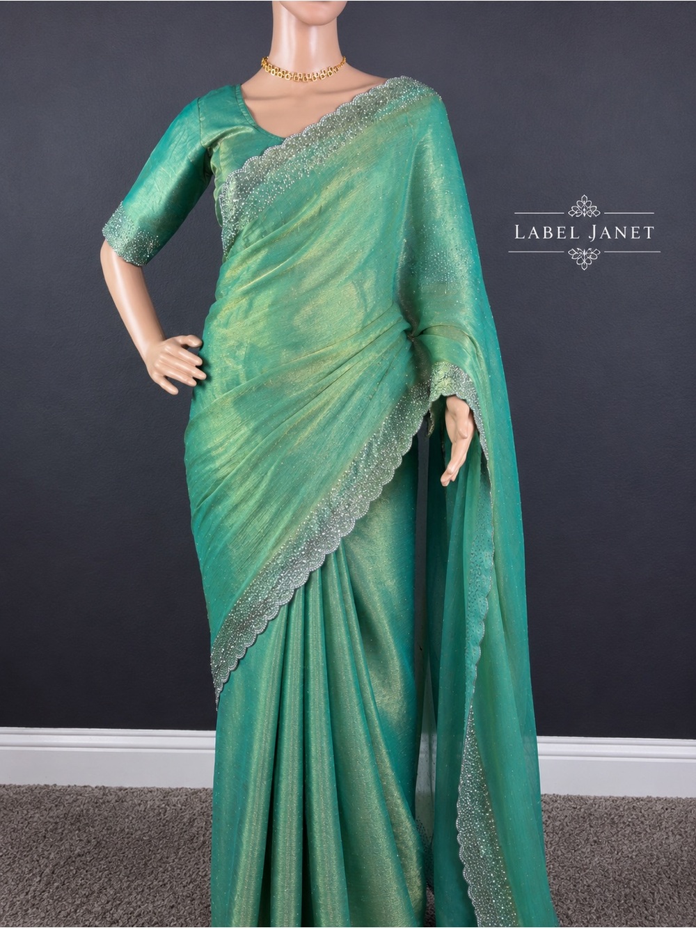 Brand new JARKAND Diamond space silk saree with stitched blouse (34” - 42”)